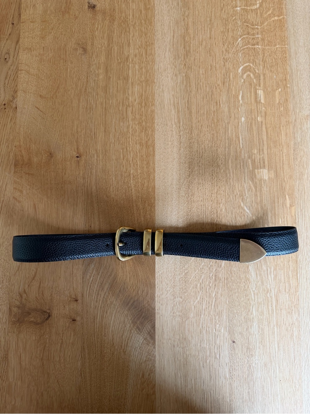 GAP Black Vegan Leather Belt with Gold Hardware – Size Small